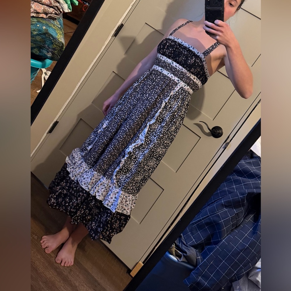Free People Black and White Floral Patterned Dress (Size 0)